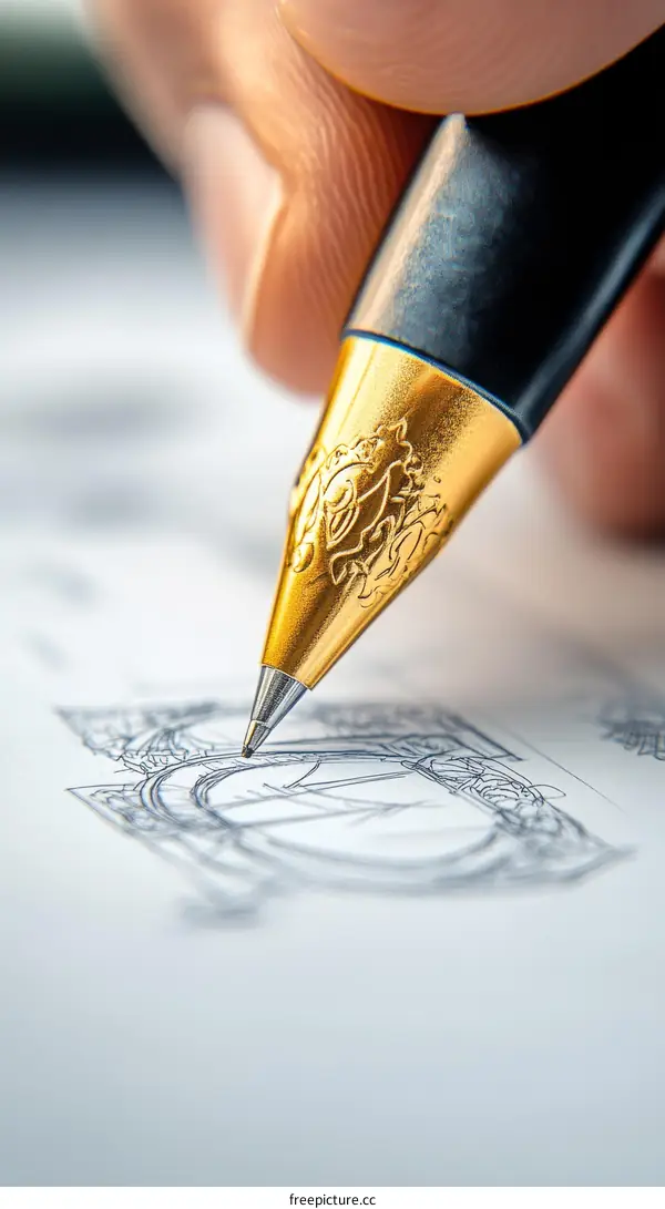Close Up of Hand Drawing a Detailed Design