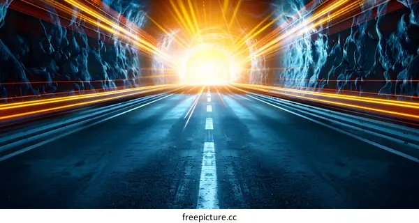 Abstract Tunnel Road with Light Trails