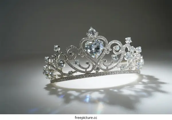 Elegant Silver Tiara Adorned with Clear Diamonds and Heart