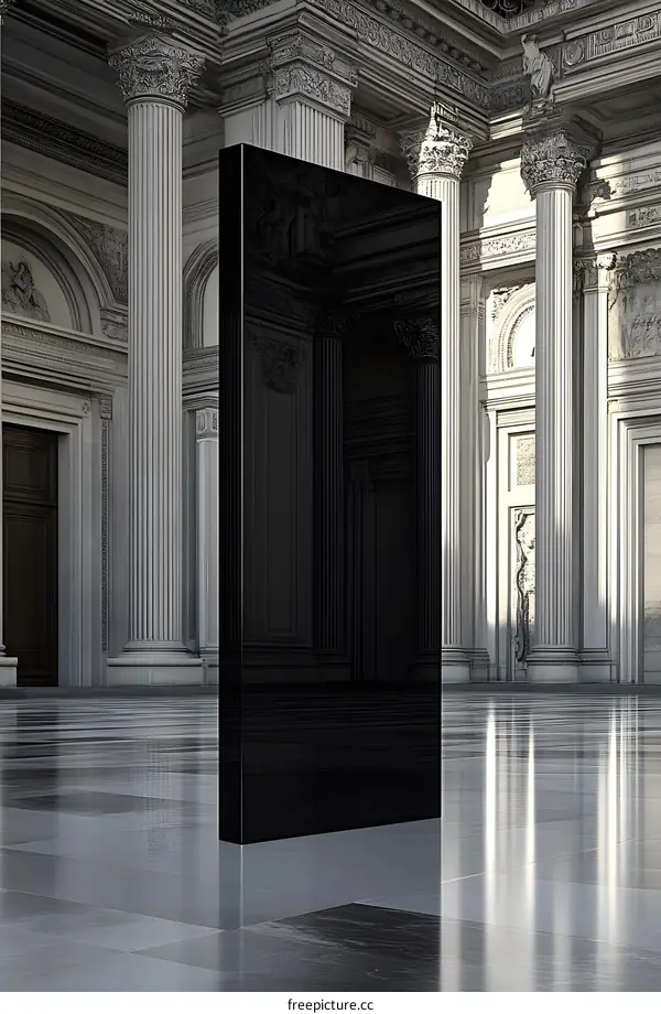 Black Panel in a Classic Building Hall