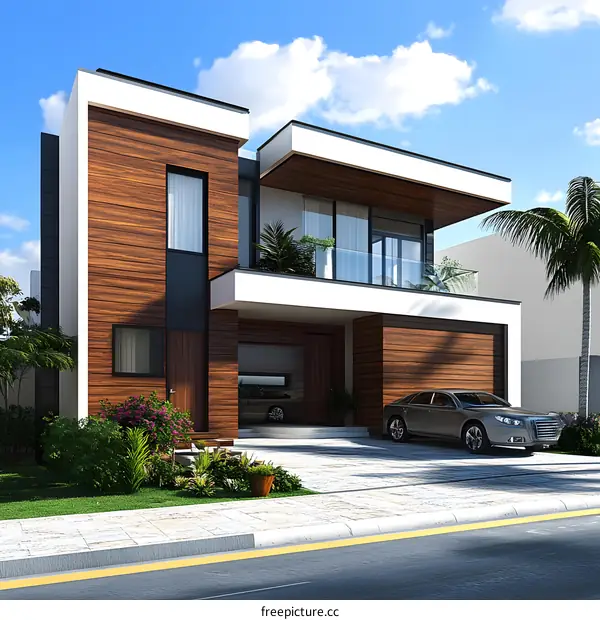 Modern House Design with Wooden Siding and Balcony