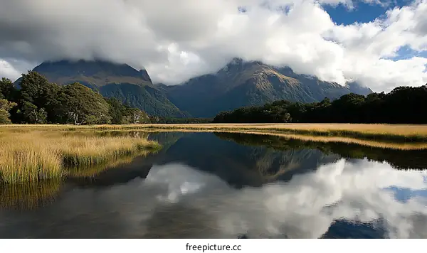 Mountain Lake Reflection Scenic Landscape