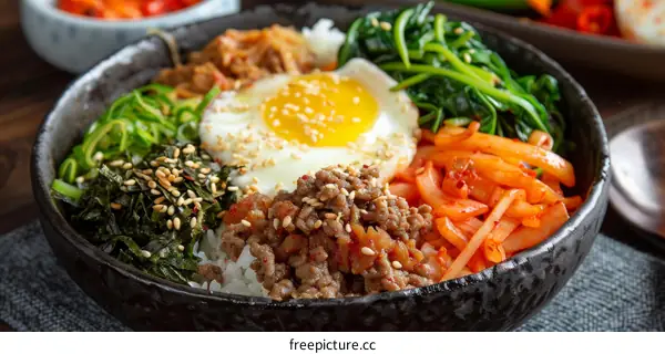 Korean Bibimbap: A Colorful Bowl of Rice, Vegetables & Egg
