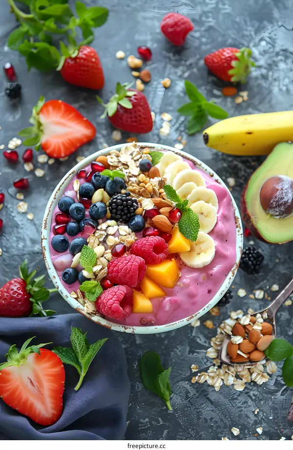 Healthy Breakfast Smoothie Bowl With Berries and Banana