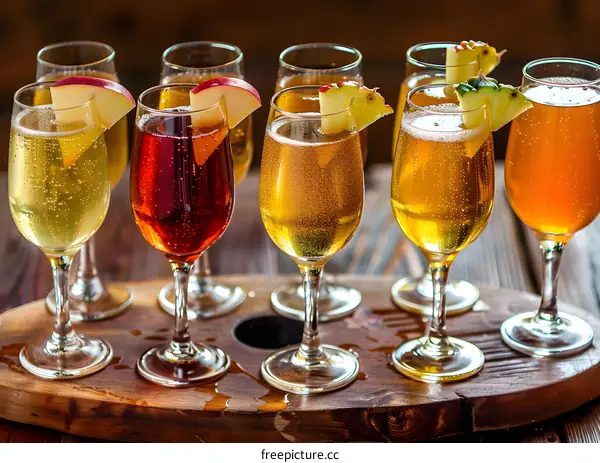 Variety of Flavored Sparkling Cider in Glasses