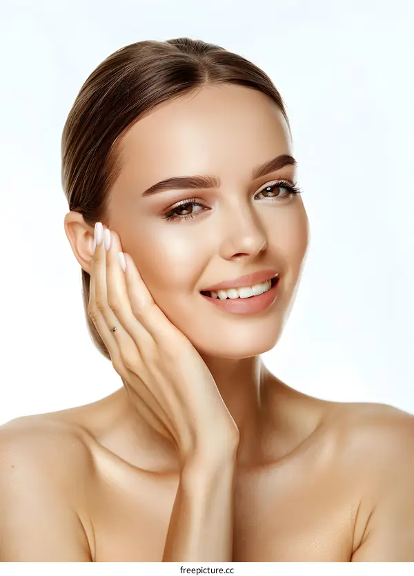 portrait of a beautiful young woman with brown hair and brown eyes