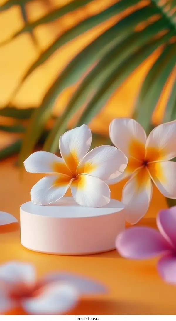 Tropical Floral Display with a Blank Product Stand