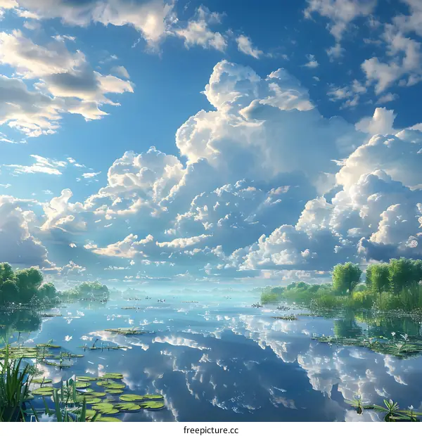 The碧空如洗的湖面