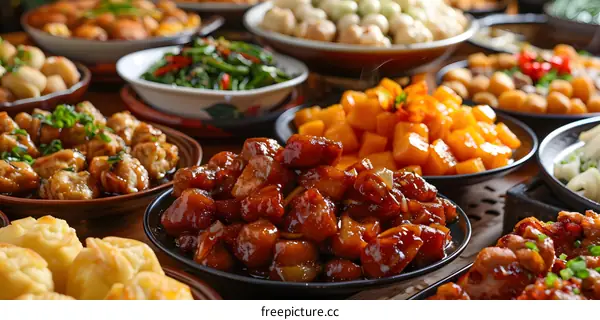 A table full of delicious Chinese food.