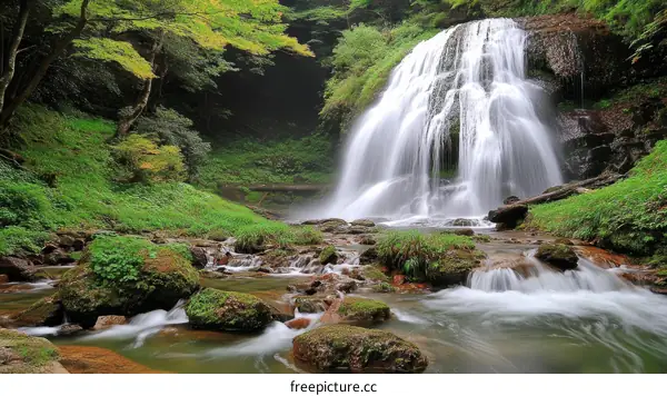 Majestic Waterfall in Lush Green Forest