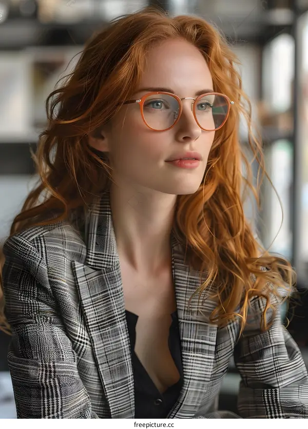 Portrait of a beautiful redheaded woman wearing glasses