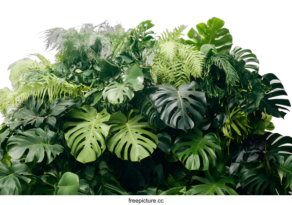 [Transparent Background PNG]Tropical Green Leaves and Plants Wall Background