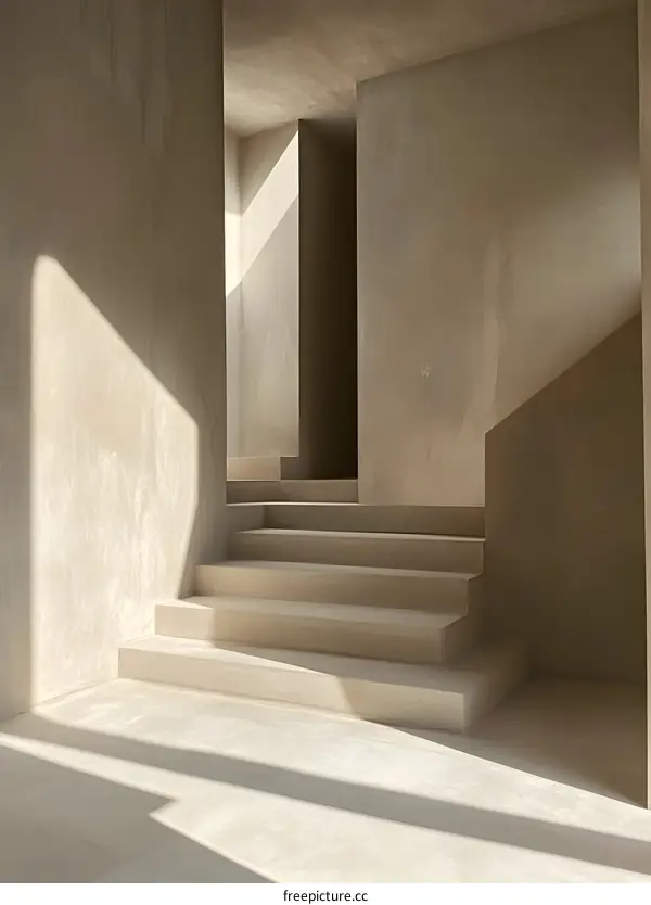Minimalist Concrete Staircase with Light and Shadow