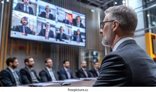 Business Meeting with Multiple Screens