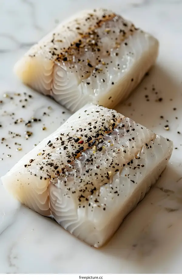 Raw Cod Fish Fillets on Marble Surface