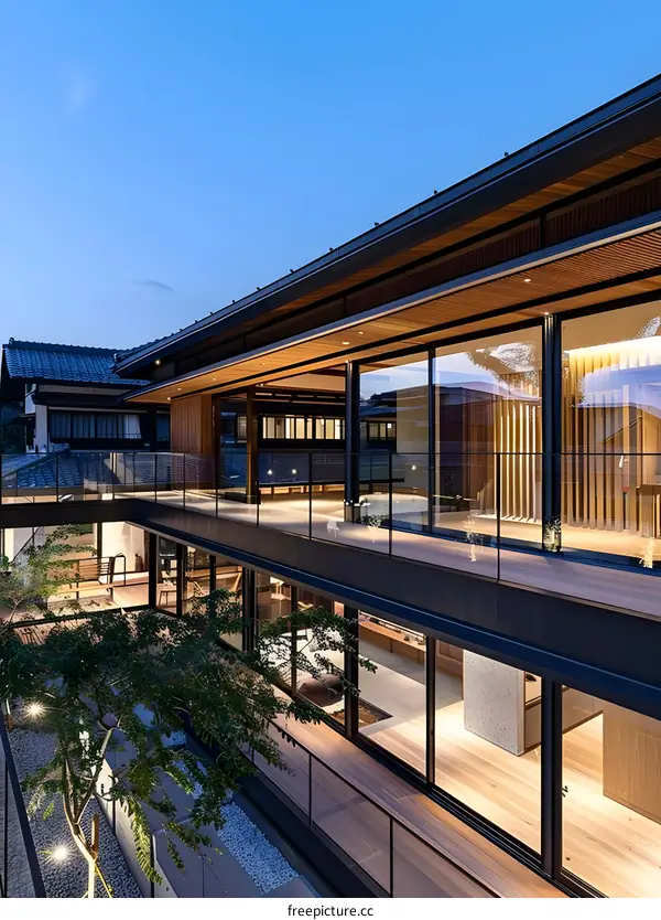 Modern Japanese House with Wooden Deck and Glass Walls