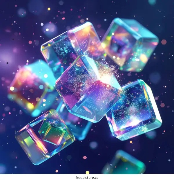 Colorful 3D Illustration of Glowing Cubes