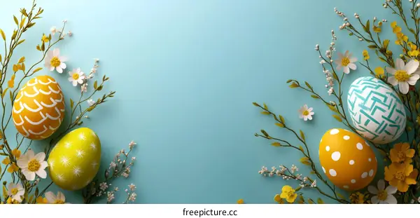 Easter Eggs Decorated with Spring Flowers