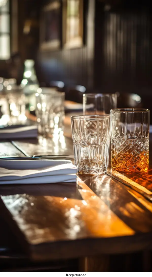Elegant Restaurant Table Setting with Sunlight