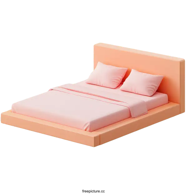 [Transparent Background PNG]Modern Minimalist Peach and Pink Bed Illustration