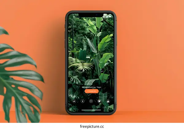 Smartphone Display with Lush Green Tropical Rainforest Landscape Wallpaper