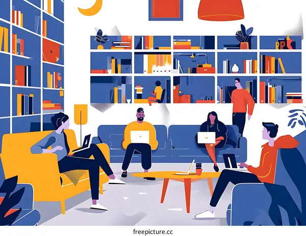 Team Working in a Creative Office Space Illustration