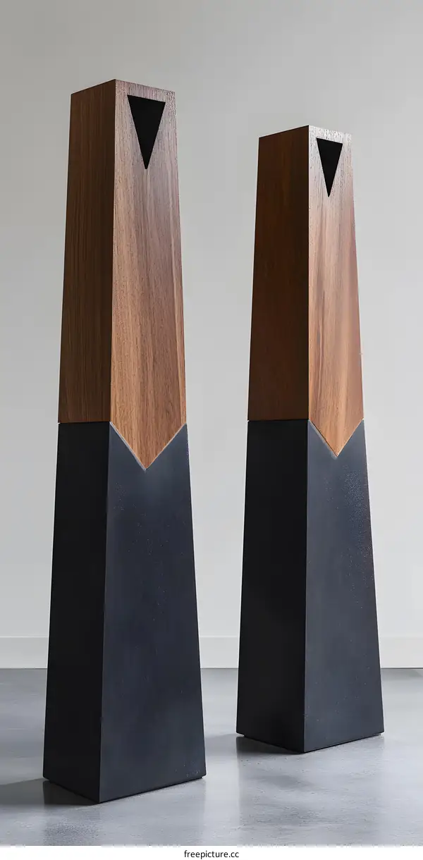 Modern Black And Brown Wooden Geometric Sculpture