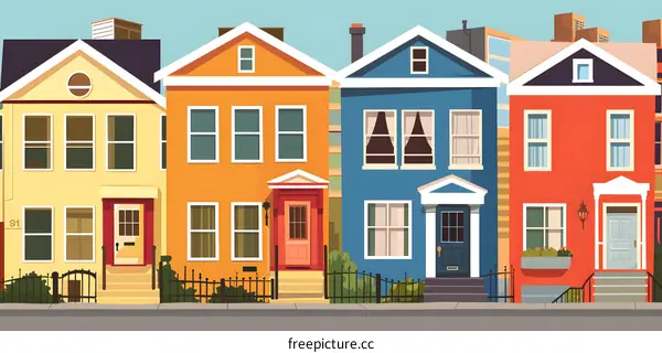 Row of Colorful Houses Illustration