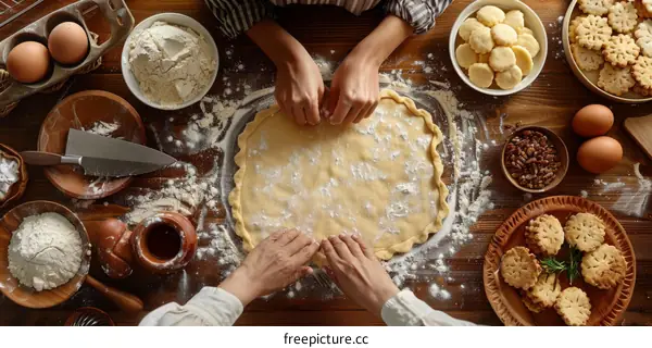 Two women making dough for baking
