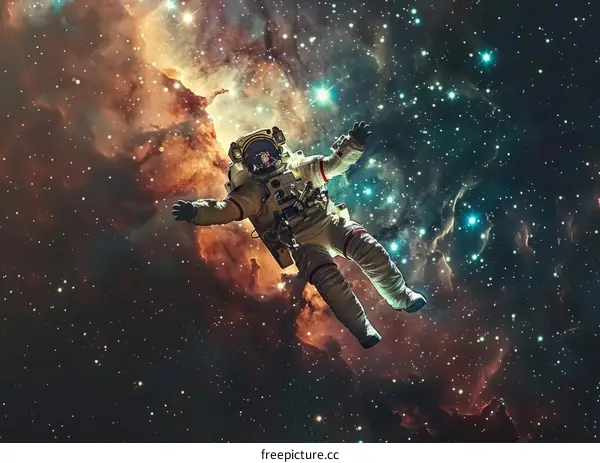 Astronaut in a spacesuit floating in the vastness of space