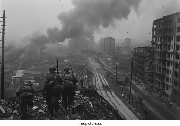 Soviet soldiers advancing through the ruins of Stalingrad, 1943