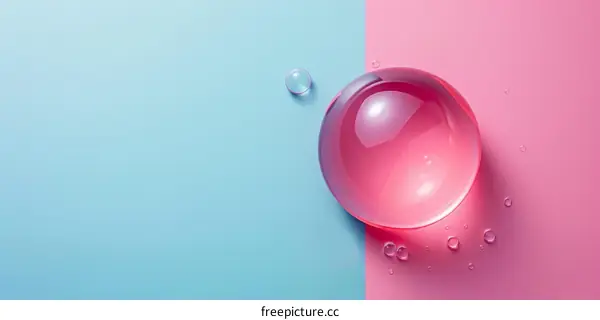 Pink and Blue Glass Ball with Water Droplets
