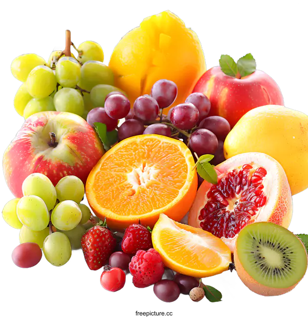 [Transparent Background PNG]Fresh Fruits and Berries on White Background