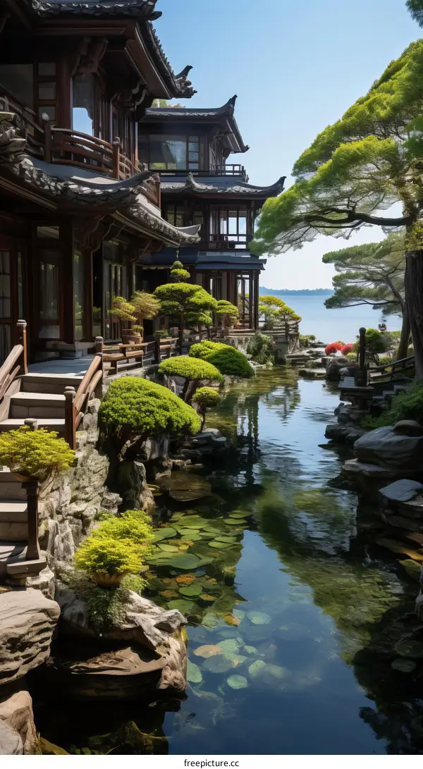 Oriental Architecture House with Beautiful Garden and Lake View