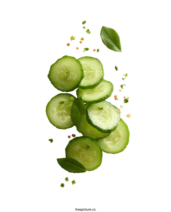 [Transparent Background PNG]Fresh Cucumber Slices with Herbs and Spices