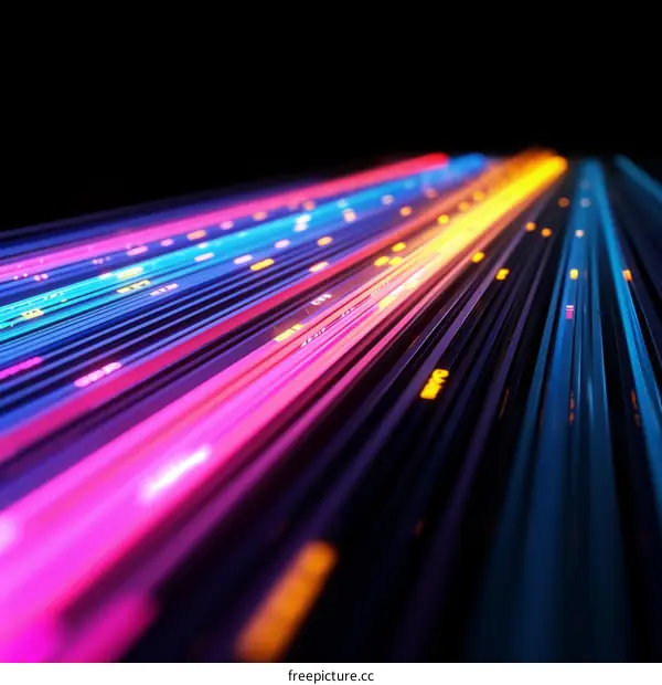 Colorful light streaks in perspective going into the distance