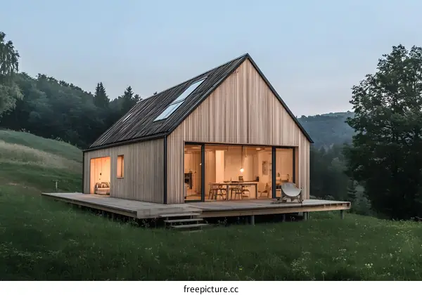 Modern Wooden Cabin in a Forest Setting