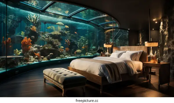 Extraordinary Bedroom Boasting Panoramic Aquarium Wall