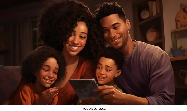 African American Family Enjoying Quality Time Together on Couch