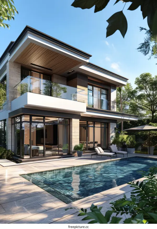 Modern House with Backyard Pool and Outdoor Patio