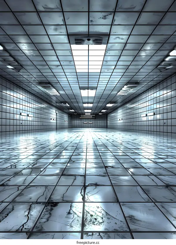 Empty Room with Tiled Floor and Ceiling