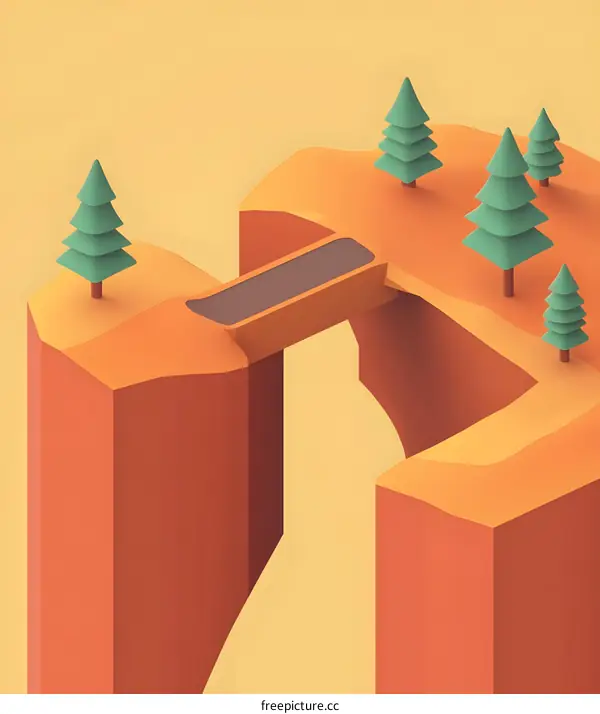 Minimalist Landscape Illustration with Bridge and Trees