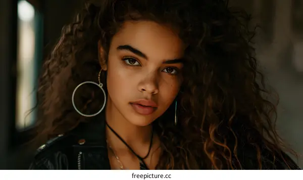 Portrait of a Young Woman with Curly Hair