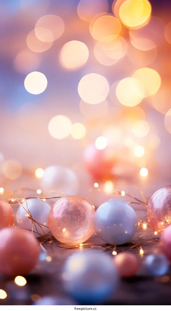 Pink and blue baubles with fairy lights