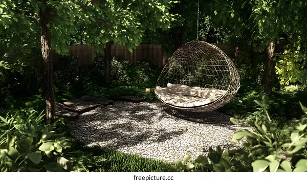 Hanging Chair in a Lush Garden
