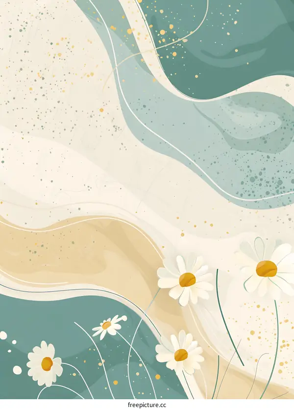 Abstract Green and Beige Floral Background with Daisies