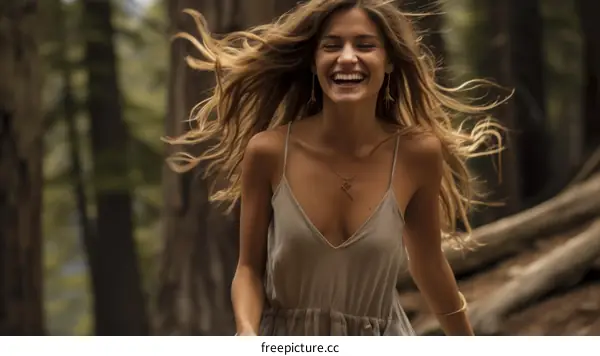 Laughing woman in a forest