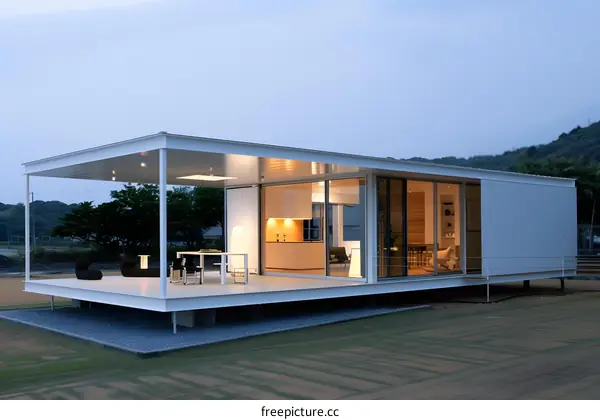 Modern Minimalist House with Large Windows and a Patio