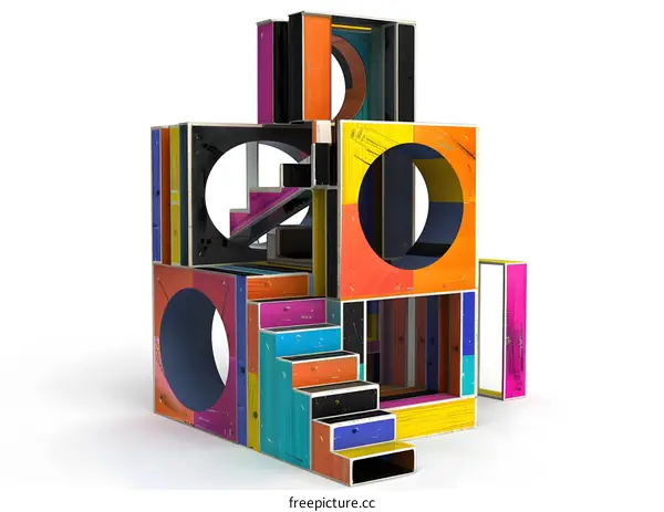 Abstract Colorful Wooden Structure With Circles and Stairs