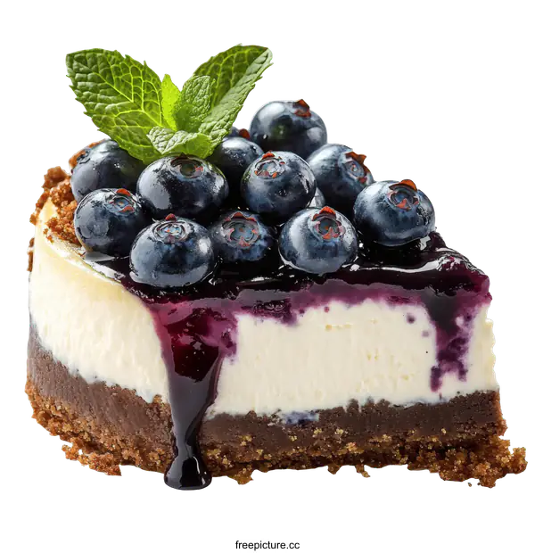 [Transparent Background PNG]Delicious Blueberry Cheesecake Slice Close-up